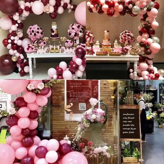 118Pcs Burgundy Pink Balloon Arch Garland Kit Gold Confetti Balloons {2}