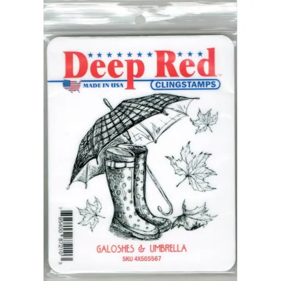 Deep Red Stamps Galoshes and Umbrella Rubber Cling Stamp 3 x 3 inches {2}
