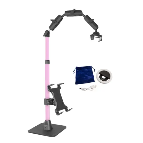 Remarkable Creator Pro+Plus Overhead Phone or Camera Mount with Tablet Holder and Ring Light, Desk Mount, Pink, by Arkon Mounts RCBTABLEDPK {1}