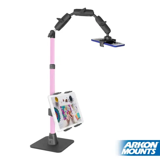 Remarkable Creator Pro+Plus Overhead Phone or Camera Mount with Tablet Holder and Ring Light, Desk Mount, Pink, by Arkon Mounts RCBTABLEDPK {2}