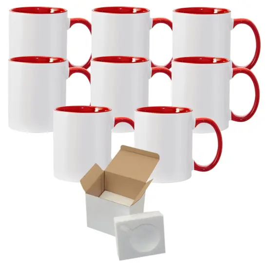 8 Pcs 11OZ Red Inner & Handle Sublimation Mugs With Foam Support Boxes {1}