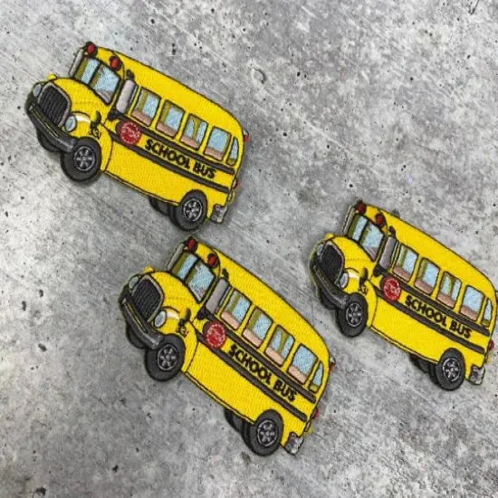 "School Bus" Embroidered Patch, Small Iron-on Embroidered, Cute Yellow Badge, Size 3.5" inches {5}