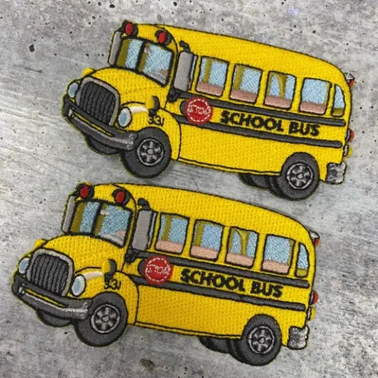 "School Bus" Embroidered Patch, Small Iron-on Embroidered, Cute Yellow Badge, Size 3.5" inches {6}