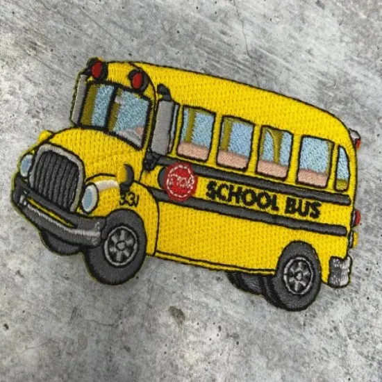 "School Bus" Embroidered Patch, Small Iron-on Embroidered, Cute Yellow Badge, Size 3.5" inches {1}