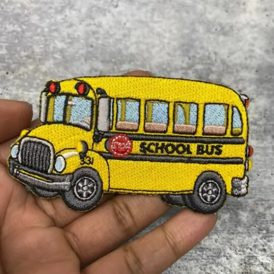 "School Bus" Embroidered Patch, Small Iron-on Embroidered, Cute Yellow Badge, Size 3.5" inches {2}