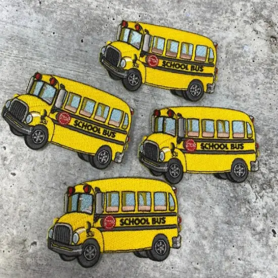"School Bus" Embroidered Patch, Small Iron-on Embroidered, Cute Yellow Badge, Size 3.5" inches {3}