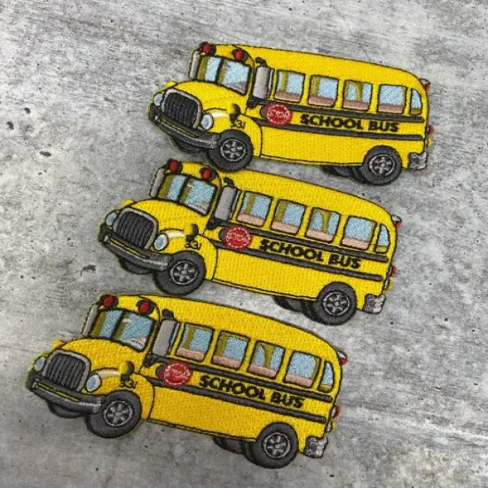 "School Bus" Embroidered Patch, Small Iron-on Embroidered, Cute Yellow Badge, Size 3.5" inches {4}