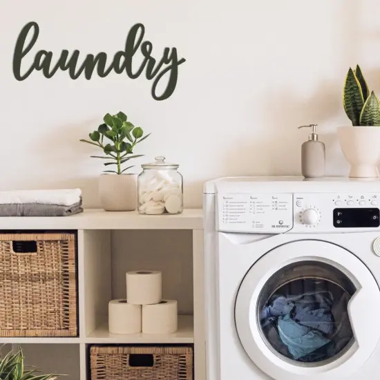 Unfinished Wooden Cursive "Laundry" Sign {3}