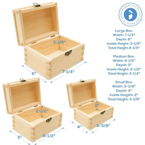 Wooden Nesting Boxes with Hinged Lids, Unfinished, Set of 3 |Woodpeckers {6}