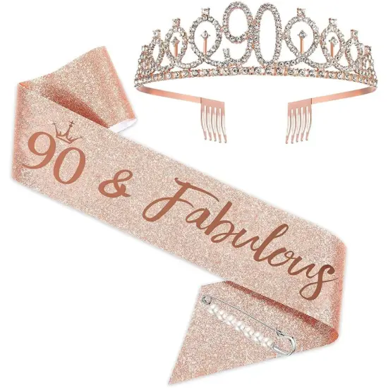 90th Birthday Sash and Crown Happy Rose Gold {2}