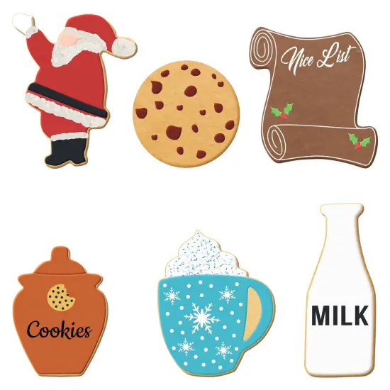 CookieCutter.com 6 Piece Christmas Santa Cookie Cutter Set Scroll, Milk Bottle, Waving Santa, Circle Cookie, Cookie Jar, Coffee Mug, Metal Shapes Made in USA, Silver {2}