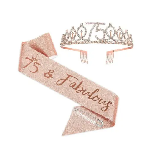 75th Birthday Tiara and Sash Rose Gold Woman {1}