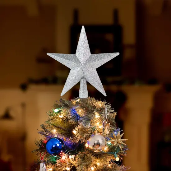 Ornativity Glitter Star Tree Topper - Christmas Silver Decorative Holiday Bethlehem Star Ornament - 8" {4}