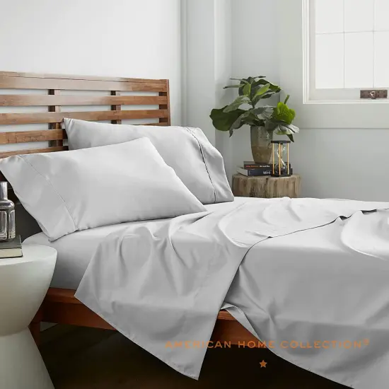 American Home Collection Ultra Soft 4 Piece Microfiber Bedding Sheets and Pillowcase Set Lightweight and Wrinkle Free Grey {2}