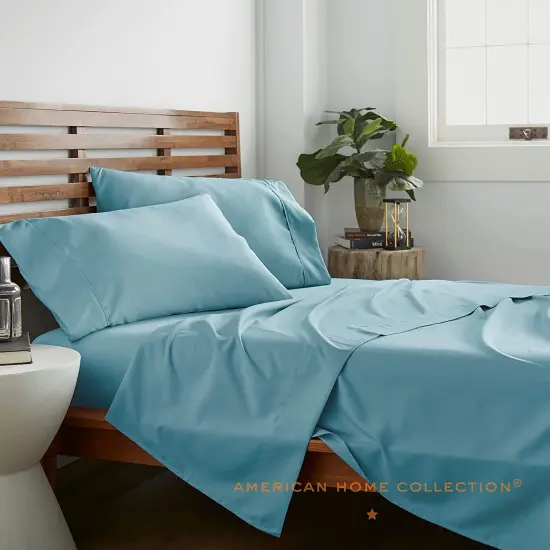American Home Collection Ultra Soft 4 Piece Microfiber Bedding Sheets and Pillowcase Set Lightweight and Wrinkle Free Aqua {2}