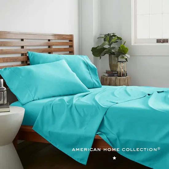 American Home Collection Ultra Soft 4 Piece Microfiber Bedding Sheets and Pillowcase Set Lightweight and Wrinkle Free Turquoise {2}