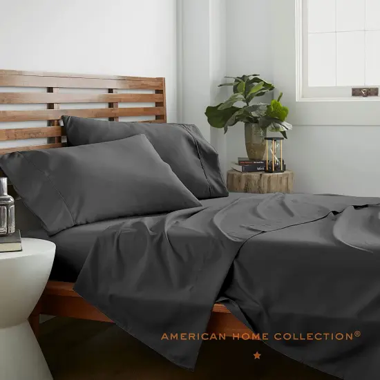 American Home Collection Ultra Soft 4 Piece Microfiber Bedding Sheets and Pillowcase Set Lightweight and Wrinkle Free Dark Gray {2}