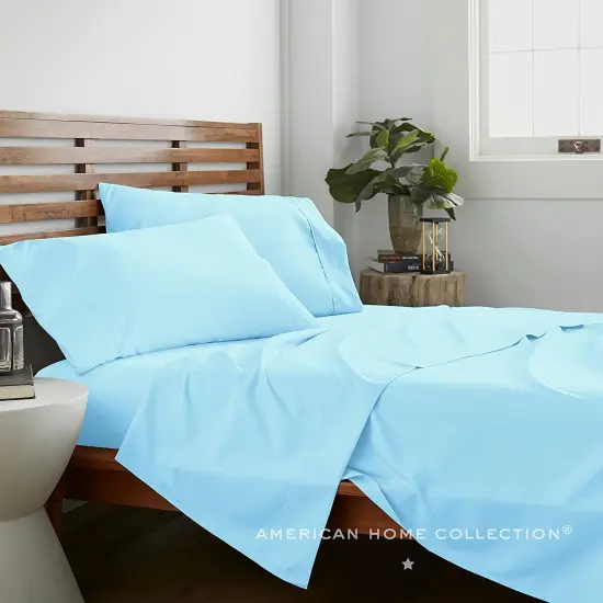 American Home Collection Ultra Soft 4 Piece Microfiber Bedding Sheets and Pillowcase Set Lightweight and Wrinkle Free Sky Blue {2}