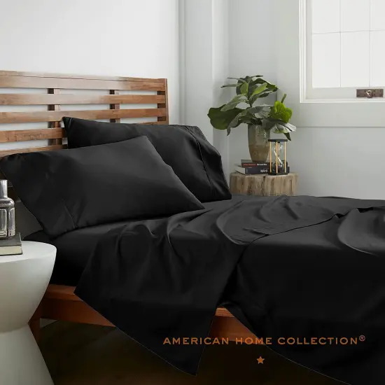 American Home Collection Ultra Soft 4 Piece Microfiber Bedding Sheets and Pillowcase Set Lightweight and Wrinkle Free Black {2}