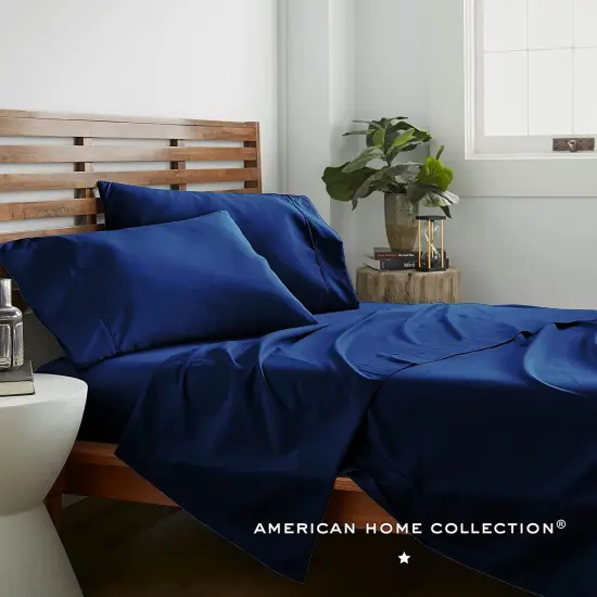 American Home Collection Ultra Soft 4 Piece Microfiber Bedding Sheets and Pillowcase Set Lightweight and Wrinkle Free Navy {2}