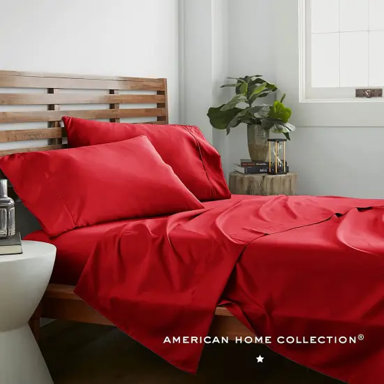 American Home Collection Ultra Soft 4 Piece Microfiber Bedding Sheets and Pillowcase Set Lightweight and Wrinkle Free Red {2}