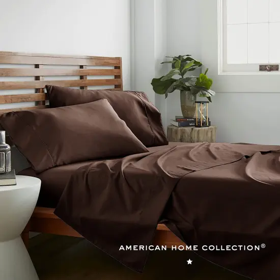 American Home Collection Ultra Soft 4 Piece Microfiber Bedding Sheets and Pillowcase Set Lightweight and Wrinkle Free Brown {2}