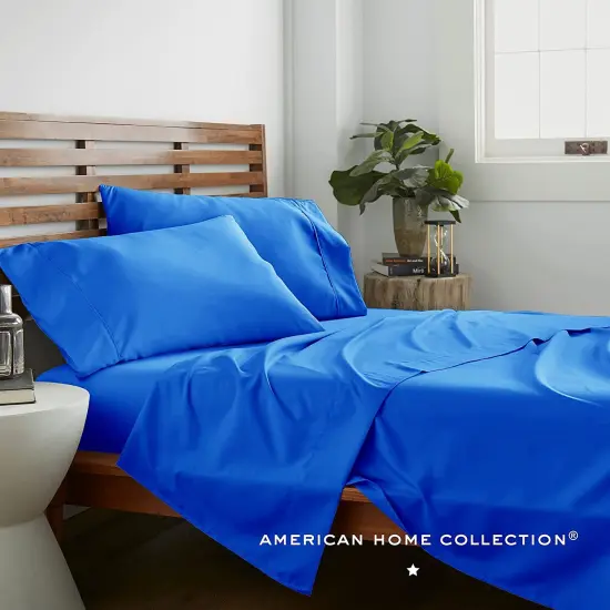 American Home Collection Ultra Soft 4 Piece Microfiber Bedding Sheets and Pillowcase Set Lightweight and Wrinkle Free Blue {2}