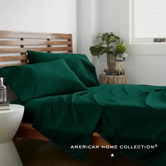 American Home Collection Ultra Soft 4 Piece Microfiber Bedding Sheets and Pillowcase Set Lightweight and Wrinkle Free Dark Green {2}