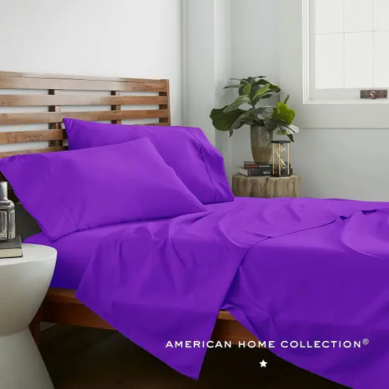 American Home Collection Ultra Soft 4 Piece Microfiber Bedding Sheets and Pillowcase Set Lightweight and Wrinkle Free Purple {2}