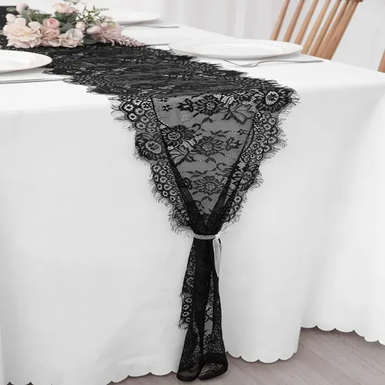 Lace Table Runner Vintage Black Lace Rustic Wedding Table Decor 14 x 120 inches Long {2}