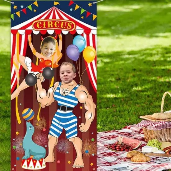 Circus Theme Photo Backdrop Face Head in Hole Carnival Decor {2}