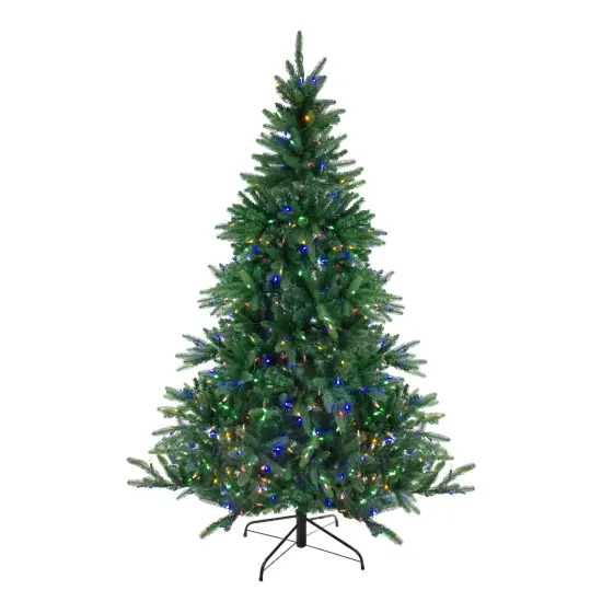 Northlight Real Touch&trade;️ Pre-Lit Full Noble Fir Artificial Christmas Tree - 6.5' - Dual Color LED Lights Green {3}