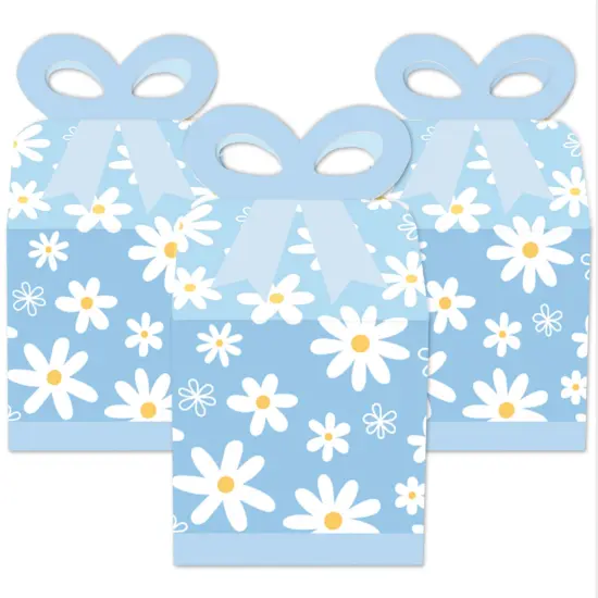 Big Dot of Happiness Blue Daisy Flowers - Square Favor Gift Boxes - Floral Party Bow Boxes - Set of 12 {3}