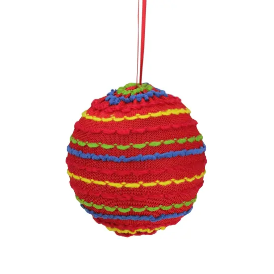 Raz 4.25" Bohemian Multicolor Knitted Christmas Ball Ornament Red {3}