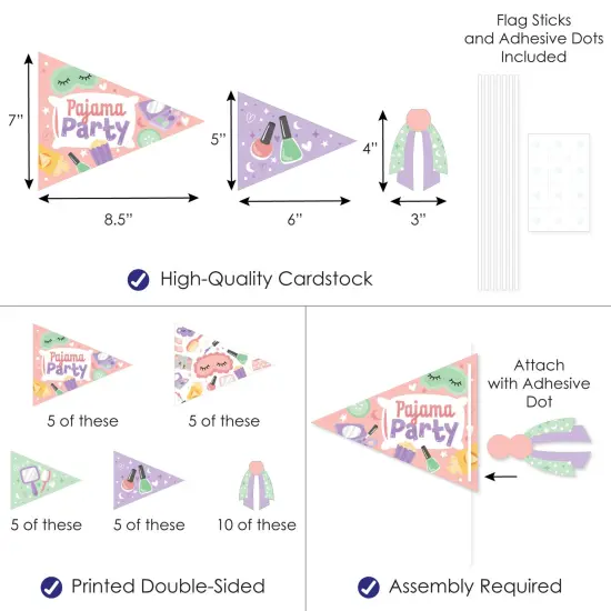 Big Dot of Happiness Pajama Slumber Party - Triangle Girls Sleepover Birthday Party Photo Props - Pennant Flag Centerpieces - Set of 20 {4}