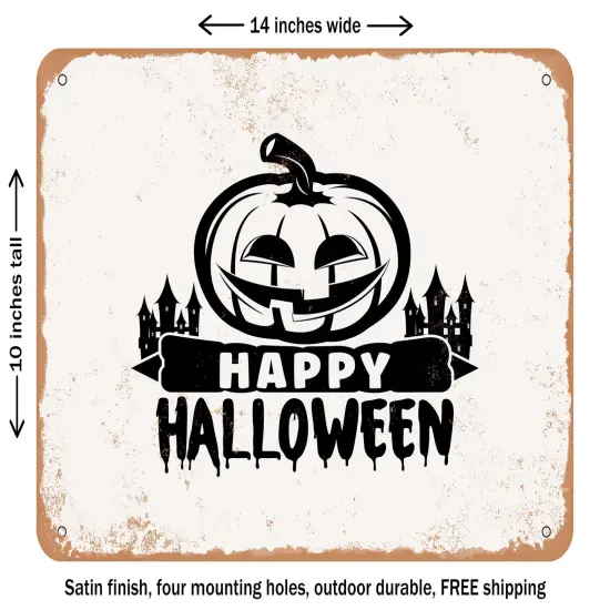 DECORATIVE METAL SIGN - Happy Halloween - 8 - Vintage Rusty Look {1}
