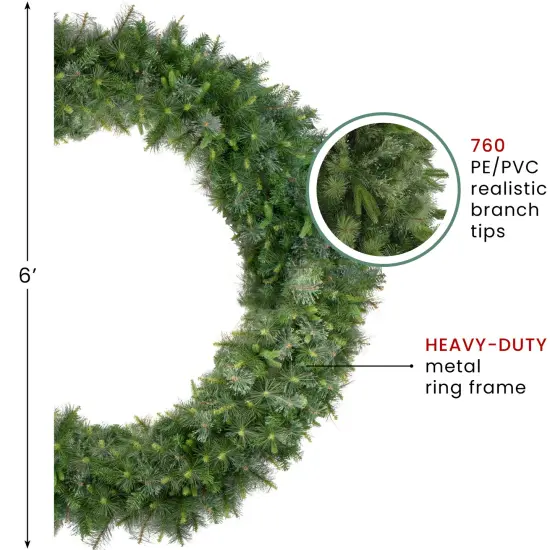 Northlight Ashcroft Cashmere Pine Artificial Commercial Christmas Wreath - 6' - Unlit Green {3}