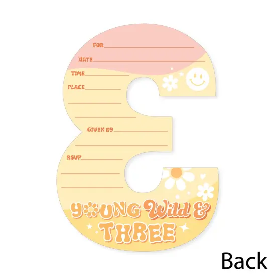 Big Dot of Happiness Young, Wild and Three - Shaped Fill-In Invitations - Boho Hippie Third Birthday Party Invitation Cards with Envelopes - Set of 12 {6}