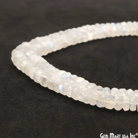 Rondelle Beads, 12.5 Inch Bead Strands, Natural Strung Gemstone, 3-4mm, Faceted, GemMartUSA (70002) Rainbow Moonstone {1}