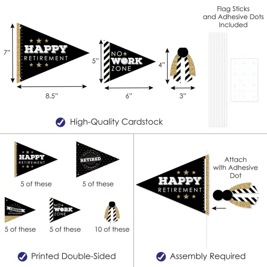 Big Dot of Happiness Happy Retirement - Triangle Retirement Party Photo Props - Pennant Flag Centerpieces - Set of 20 {4}