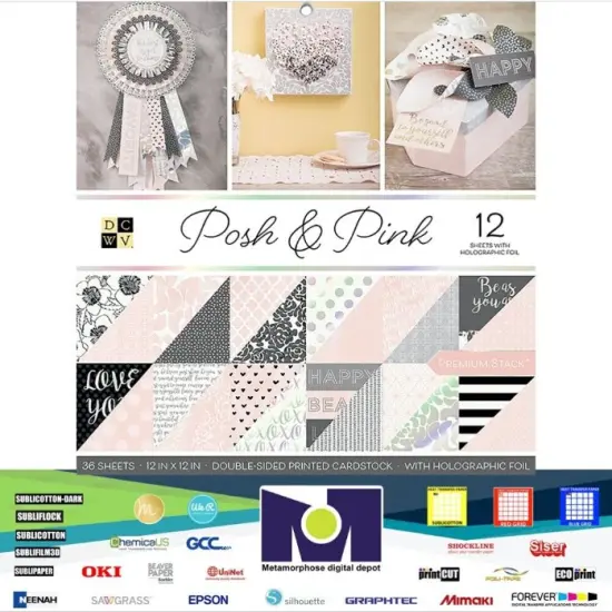 DCWV&reg;️ POSH AND PINK - HOLOGRAPHIC FOIL DOUBLE SIDED 36Sh 12"X12" PS-005-00560 {1}
