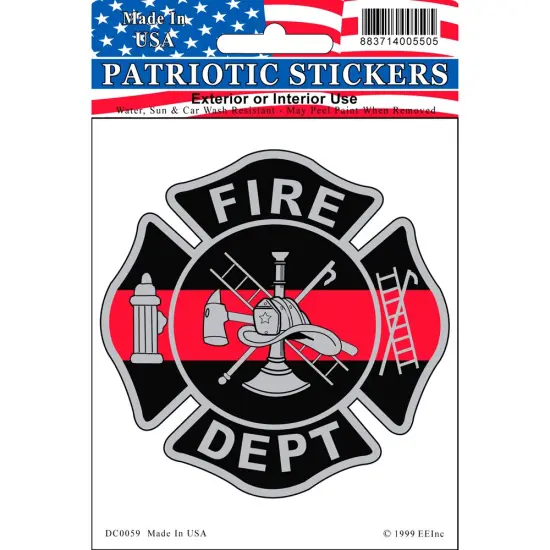 DC0059 Black Fire Dept. Logo w/ Thin Red Line Sticker (3.5''x4.125'') {1}