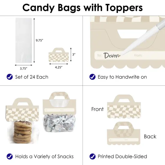 Big Dot of Happiness Tan Checkered Party - DIY Clear Goodie Favor Bag Labels - Candy Bags with Toppers - Set of 24 {4}