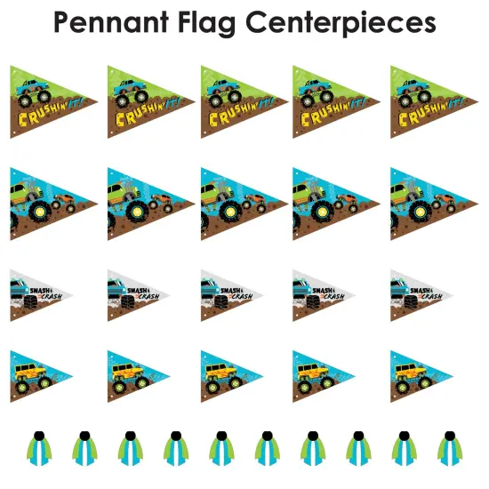 Big Dot of Happiness Smash and Crash - Monster Truck - Triangle Boy Birthday Party Photo Props - Pennant Flag Centerpieces - Set of 20 {7}