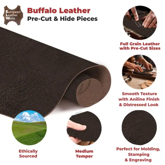 European Leather Work Buffalo Hide 8-10 oz (3-4mm) | Pre-Cut Full Grain Leather for Tooling, Stamping, Molding, Engraving {3}