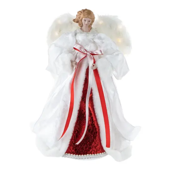 Northlight 14" White and Red Angel with Lighted Wings Christmas Tree Topper {1}