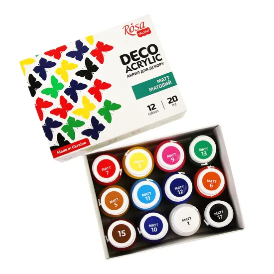 Mat Acrylic paint for decor set, 12*20ml ROSA TALENT {5}