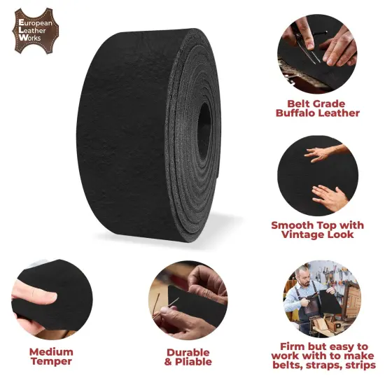 European Leather Works - Buffalo Belt Blanks 8-10 oz (3-4mm) 40" Length Full Grain Leather Belt Straps/Strips for Tooling, Holsters {4}
