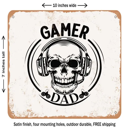 DECORATIVE METAL SIGN - Gamer Dad - 3 - Vintage Rusty Look {1}