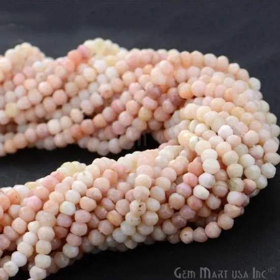 Rondelle Beads, 12.5 Inch Bead Strands, Natural Strung Gemstone, 3-4mm, Faceted, GemMartUSA (70002) Pink Opal {1}